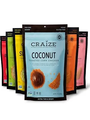 Craize Thin & Crunchy Toasted Corn Crackers  Guava Flavored Healthy & Gluten Free Crackers - 3 Pack, 4 Ounces Each 4 Ounce (Pack of 3) - craize coconut plantain guava cracker corn tortilla chip