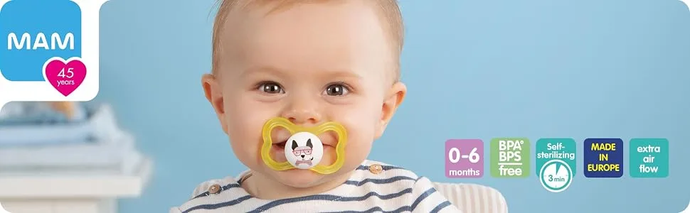 MAM Mini Air Pacifiers, MAM Sensitive Skin Pacifier 0-6 Months, Best Pacifier for Breastfed Babies, Baby Boy Pacifiers, 0-6 (Pack of 2) - newborn pacifier mam maam