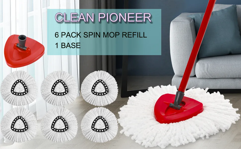 6 Pack Spin Mop Replacement Head,Compatible with O Cedar Easy Wring Swivel Spin Freedom Mop,for 1 Tank System Floor Cleaning,Easy Cleaning 100% Microfiber Mop Replace Heads Refills,Includes 1 Base - product information 1
