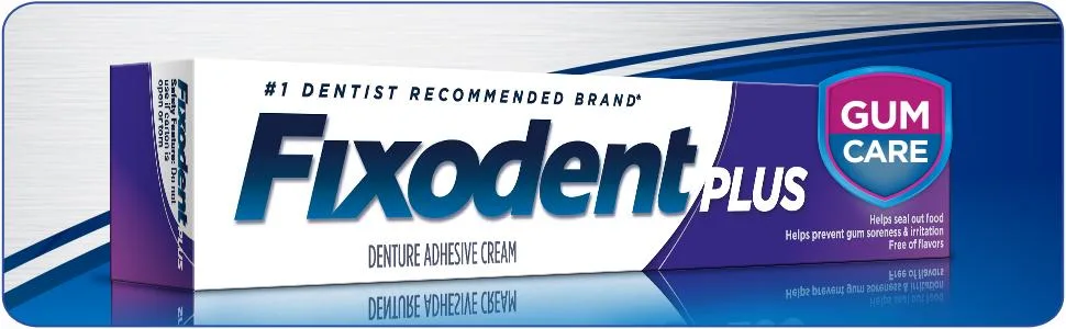 Fixodent Plus Denture Adhesive Cream 2 oz (Pack of 4) - Fixodent Plus Gum Care - denture adhesive, secure denture adhesive, denture adhesive cream