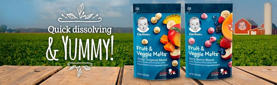 Gerber Snacks for Baby Fruit & Veggie Melts, Very Berry Blend, 1 Ounce (Pack of 7) - Quick dissolving and yummy!