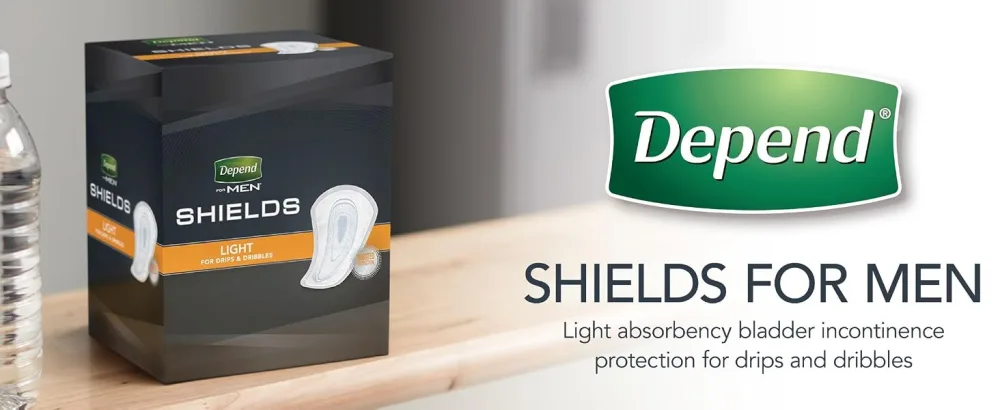 Depend Incontinence/Bladder Control Shields, Pads for Men, Light Absorbency, 174 Count (3 Packs of 58) (Packaging May Vary) - Depend Shields Men