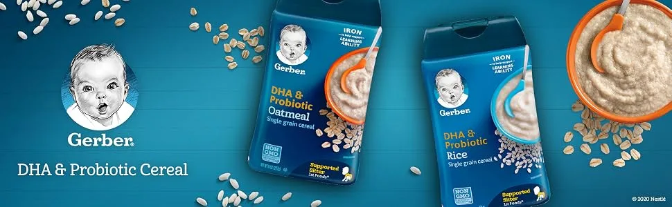 Gerber Baby Cereal 1st Foods DHA & Probiotic, 8 Ounce (Pack of 6) - Gerber DHA & Probiotic Cereal