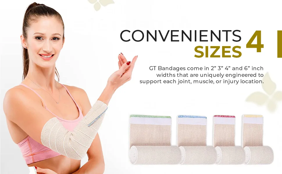 GT USA Organic Cotton Elastic Bandage Wrap (6" Wide, 4 Pack) | Hook & Loop Fasteners at Both Ends | Latex Free | Hypoallergenic Compression Roll for Sprains & Injuries 6" Wide 4 Pack - RT Elastic Bandages