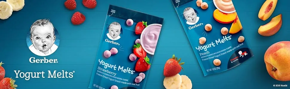 Gerber Yogurt Melts, Variety Pack, Mixed Berry + Peach + Banana Vanilla, 1oz (Pack of 7) - Gerber Yogurt Melts