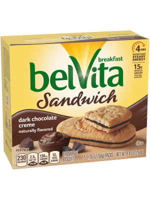 belVita Sandwich Dark Chocolate Creme Breakfast Biscuits, 6 Boxes of 5 Packs (2 Sandwiches Per Pack) Dark Chocolate Crme 5 Count (Pack of 6) - image