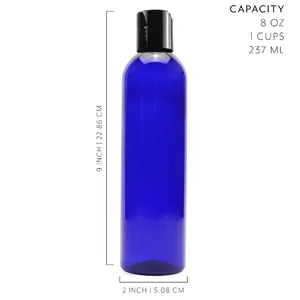 Cornucopia 8oz Empty Plastic Squeeze Bottles with Disc Top Flip Cap (6 pack) BPA-Free Containers For Shampoo, Lotions, Liquid Body Soap, Creams (8 ounce, Cobalt Blue) - image