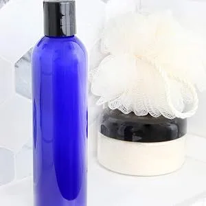 Cornucopia 8oz Empty Plastic Squeeze Bottles with Disc Top Flip Cap (6 pack) BPA-Free Containers For Shampoo, Lotions, Liquid Body Soap, Creams (8 ounce, Cobalt Blue) - image