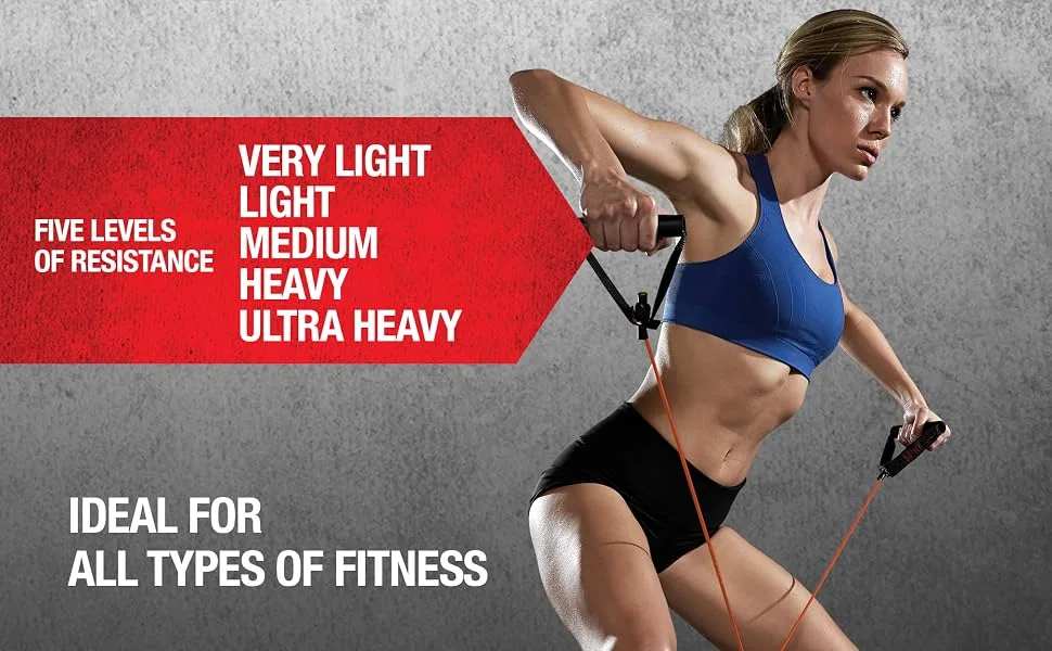 SPRI Xertube - Medium - Red - SPRI Xertubes Resistance Band with Handles Exercise Tubes Fitness Gym Workout Cords