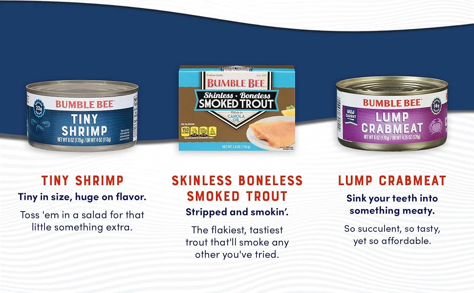 Bumble Bee Tiny Canned Shrimp Shrimp in Water 22g Protein per Serving Gluten Free - 6 Oz - Bumble Bee Tiny Shrimp Smoked Trout Lump Crabmeat