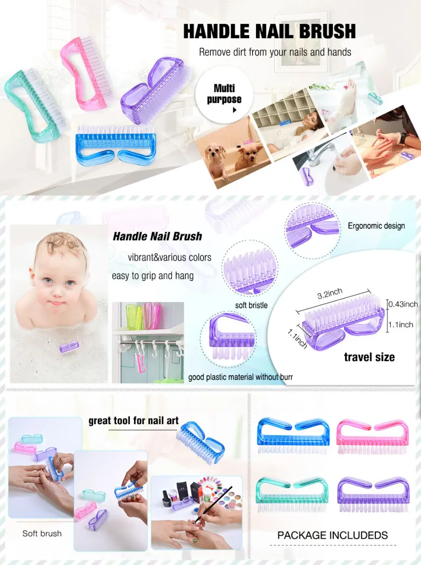 Handle Grip Nail Brush, Fingernail Scrub Cleaning Brushes for Toes and Nails Cleaner, Pedicure Brushes for Men and Women 4 Pack - product information 1