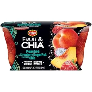 DEL MONTE FRUIT AND CHIA FRUIT CUP Snacks, Peaches in Strawberry Dragon Fruit, 12 Pack, 7 oz - fruit chia