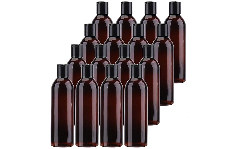 Bekith 16 Pack 8 ounce Amber Empty Plastic Bottles with Disc Top Flip Cap BPA-Free Refillable Containers For Shampoo, Lotions, Liquid Body Soap, Creams - product information 2