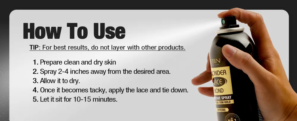 EBIN NEW YORK Wonder Lace Bond Adhesive Spray (Supreme Hold 14.2oz/ 400ml) Supreme 14.2 Fl Oz (Pack of 1) - howtouse