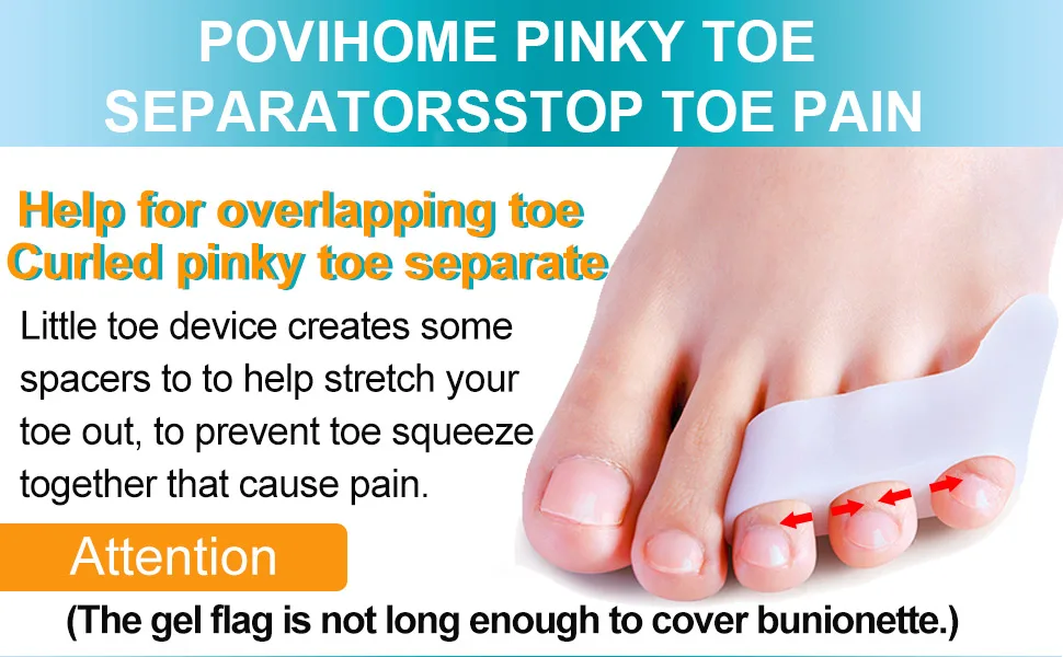 Povihome 10 Pack Pinky Toe Separator and Protectors, Triple Gel Toe Separators for Overlapping Toe, Curled Pinky Toes Separate and Protect White - product information 9