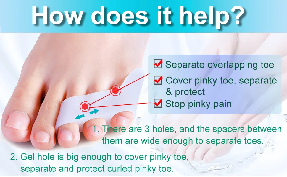 Povihome 10 Pack Pinky Toe Separator and Protectors, Triple Gel Toe Separators for Overlapping Toe, Curled Pinky Toes Separate and Protect White - pinky toe