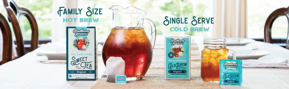Southern Breeze Cold Brew Sweet Tea Peach Iced Tea with Black Tea and Zero Carbs Zero Sugar, 20 Individually Wrapped Tea Bags, Pack of 4 - Cold Brew