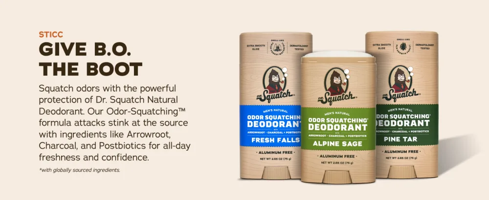 Dr. Squatch Natural Deodorant for Men Odor-Squatching Men's Deodorant Aluminum Free - Fresh Falls 2.65 oz (1 Pack) - Features