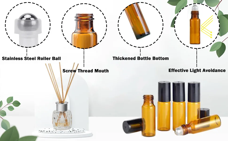 Essential Oil Roller Bottles, 24 Pack Amber Glass Roller Bottles 5ml, Roller Balls for Essential Oils, Roll on Bottles by Easytle (96 Pieces Labels, 4 Funnels, 4 Dropper, 2 Opener) - Amber Essential Oil Roller Bottles__3