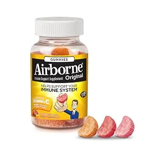 Vitamin C 750mg (per Serving) - Airborne Assorted Fruit Gummies (63 Count in a Bottle), Gluten-Free Immune Support Supplement with Vitamins C E, Selenium (Pack of 3) - Airborne Assorted Fruit Flavored Gummies