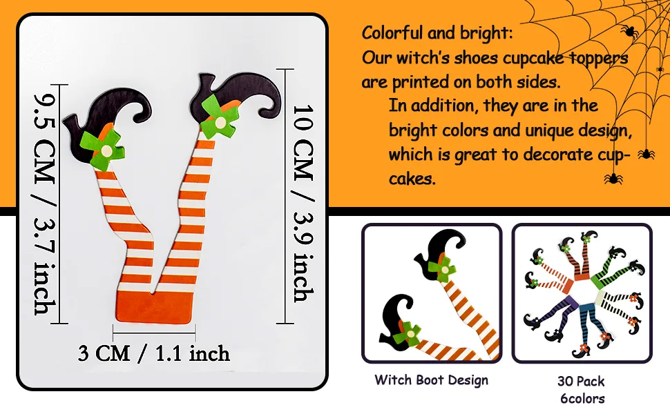 Whaline Halloween Cupcake Toppers Witch Boot Paper Cupcake Decorations for Cupcake Dish Decoration Party Supplies, 30 Pack - product information 33