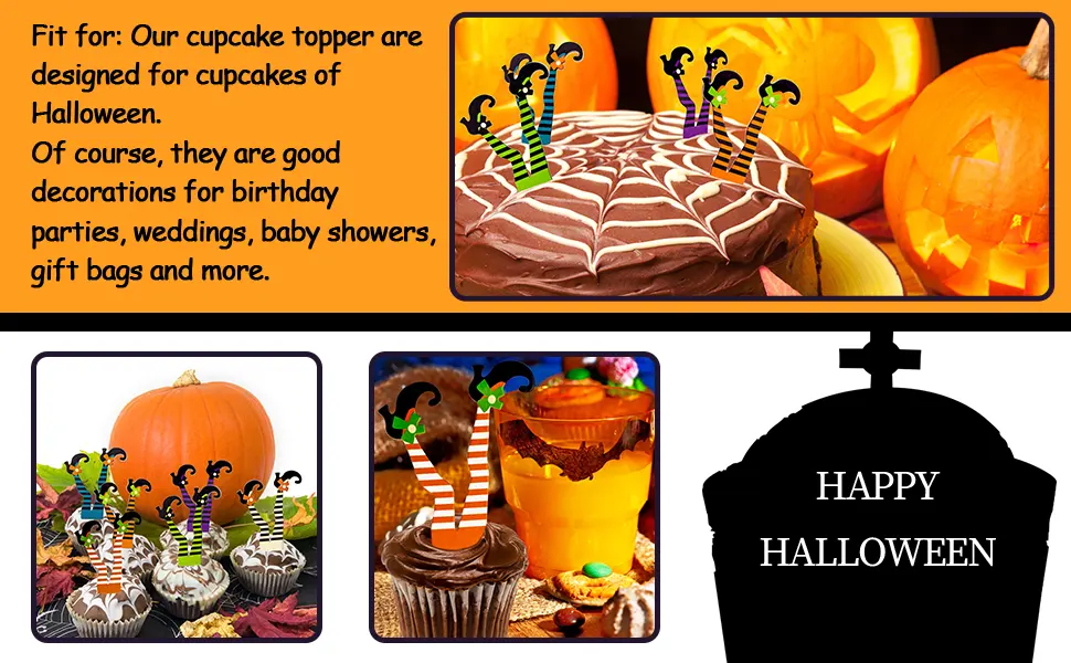 Whaline Halloween Cupcake Toppers Witch Boot Paper Cupcake Decorations for Cupcake Dish Decoration Party Supplies, 30 Pack - product information 34