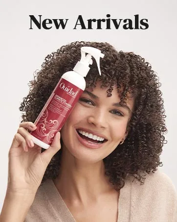 OUIDAD Curl Therapy Lightweight Protein Foam 7 oz. - woman holding advanced climate control product with New Arrivals Text