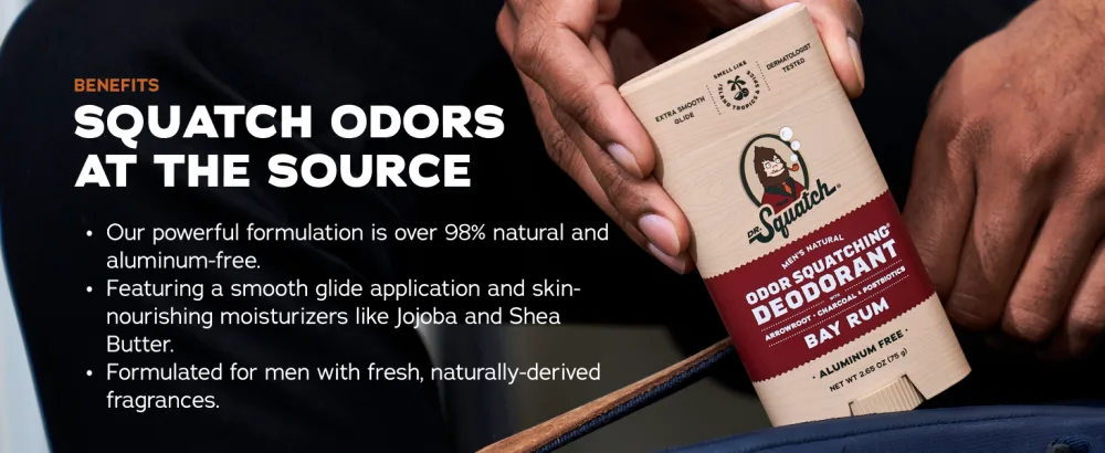 Dr. Squatch Natural Deodorant for Men 3 Pack Pine Tar Odor-Squatching Men's Deodorant Aluminum Free (2.65 oz 3 Pack) - Benefits