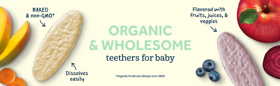 Gerber Snacks for Baby Teethers, Organic Gentle Teething Wafers, Mango Banana Carrot, 1.7 Ounce (Pack of 6) - Organic and wholesome teethers for baby