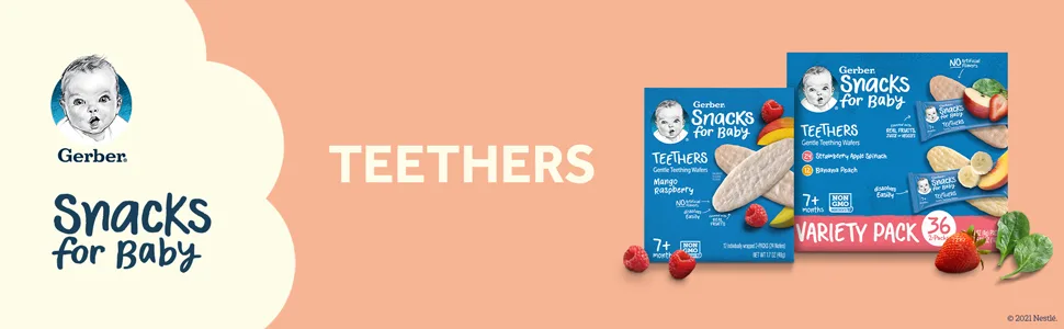 Gerber Snacks for Baby Teethers, Gentle Teething Wafers, Strawberry Apple Spinach, 1.7 Ounce, 12 Count Box (Pack of 6) - Teethers