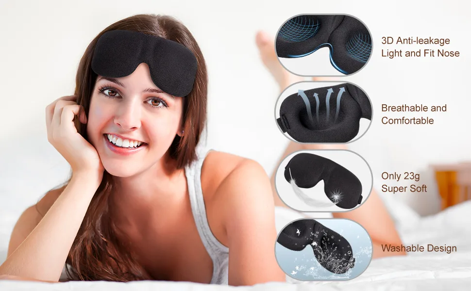 Sleep Mask for Side Sleeper, 100% Blackout 3D Eye Mask for Sleeping, Night Blindfold for Men Women, Pack of 3 Black & Blue & Purple - 3D eye cup sleep mask