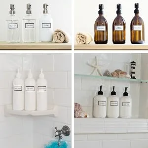 Artanis Home Silkscreened Empty Shower Bottle Set for Shampoo, Conditioner, and Body Wash, Cosmo/Bullet 16 oz 3-Pack, White (Black Pumps) - Artanis Home Coordinated Pump Dispensers