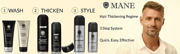 MANE Hair Thickener 6.76 fl oz - 5 pack (Black) - Mane Hair Thickener 3 step regime