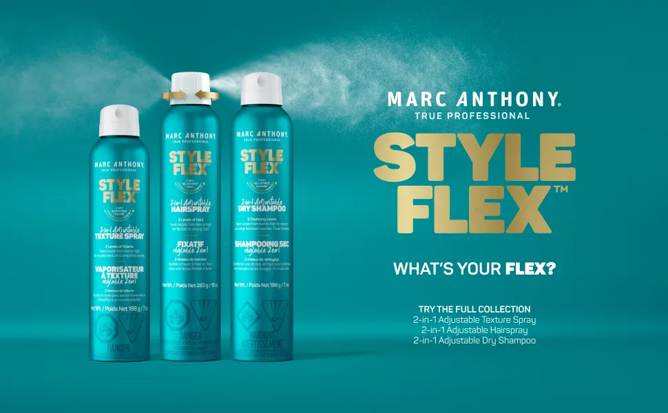 Marc Anthony Texture Spray for Women & Men Style Flex 2-in-1 Adjustable Texturizing Spray - Low to High Volume Styling Spray for Defined Thicker & Fuller-Looking Hair Style 7 oz - Style Flex Collection, hairspray, texture spray, and dry shampoo