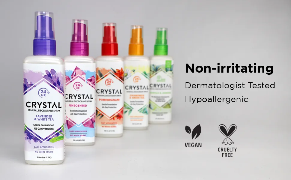 Crystal Essence Deodorant Spray Pomegranate 4 oz Pomegranate 4 Fl Oz (Pack of 1) - Non-irritating