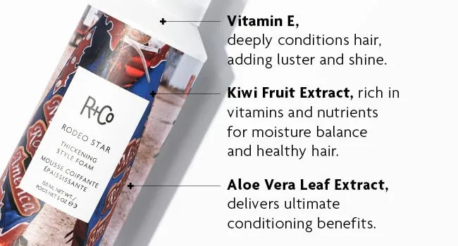 R+Co Rodeo Star Thickening Foam Adds Dramatic Volume to Fine to Medium Hair 1.7 Ounce (Pack of 1) - key ingredients