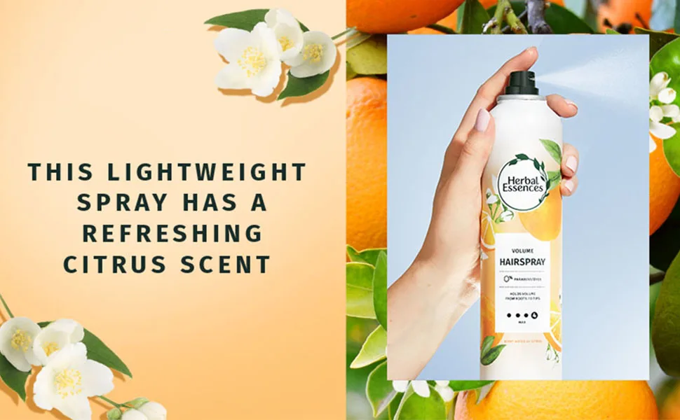 Herbal Essences Volumizing Hairspray Strong Hold Fresh Citrus Scent Pack of 3 24 oz Total - This lightweight spray has a refreshing citrus scent