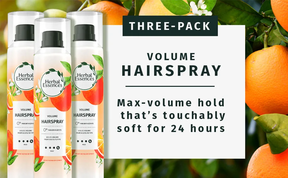 Herbal Essences Volumizing Hairspray Strong Hold Fresh Citrus Scent Pack of 3 24 oz Total - Three-pack, Volume Hairspray, Max-volume hold that