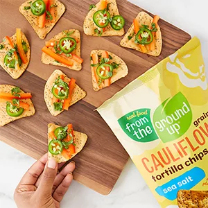 REAL FOOD FROM THE GROUND UP Cauliflower Tortilla Chips - 6Count, 4.5 Oz Bags (Lime) - tortilla chips