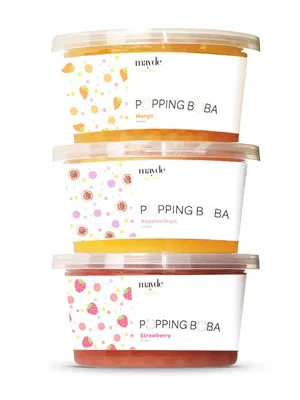 Mayde Bursting Popping Boba Pearls, Strawberry, Mango, Passion Fruit - 3 Flavor Party Kit (490 gms, 3 pack) - Mayde Popping Boba