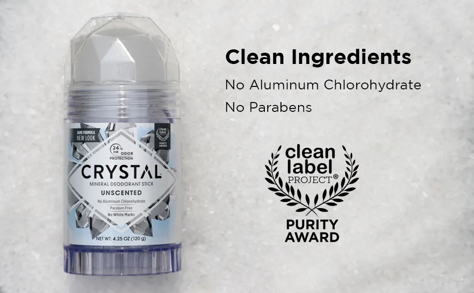 Crystal Mineral Deodorant Stick Unscented 4.25 oz (Pack of 12) Unscented 4.25 Ounce (Pack of 12) - clean ingredients