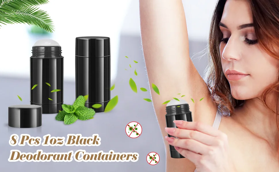 8 Pack 1 Oz Deodorant Containers Empty Black Plastic Twist-up Deodorant Tubes Bottom Filling DIY Travel Refillable Lip Balm Tubes Container - product information 1
