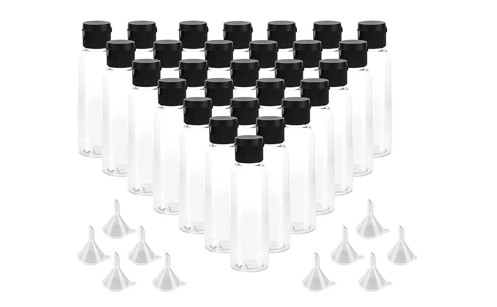 Bekith 30 Pack 2 oz Plastic Empty Lotion Containers Clear Travel Bottles with Black Flip Cap and 10 Funnels for Shampoo, Conditioner, Lotion - product information 2