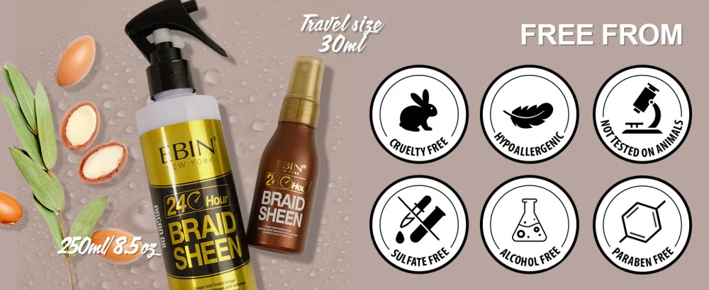 EBIN NEW YORK 24 Hour Braid Sheen Spray | Soothes braid tightness and soreness. Softens adds extra shine moisturizes & conditions 8.5 oz / 250ml 8.5 Fl Oz (Pack of 1) Braid Sheen Spray - product information 7