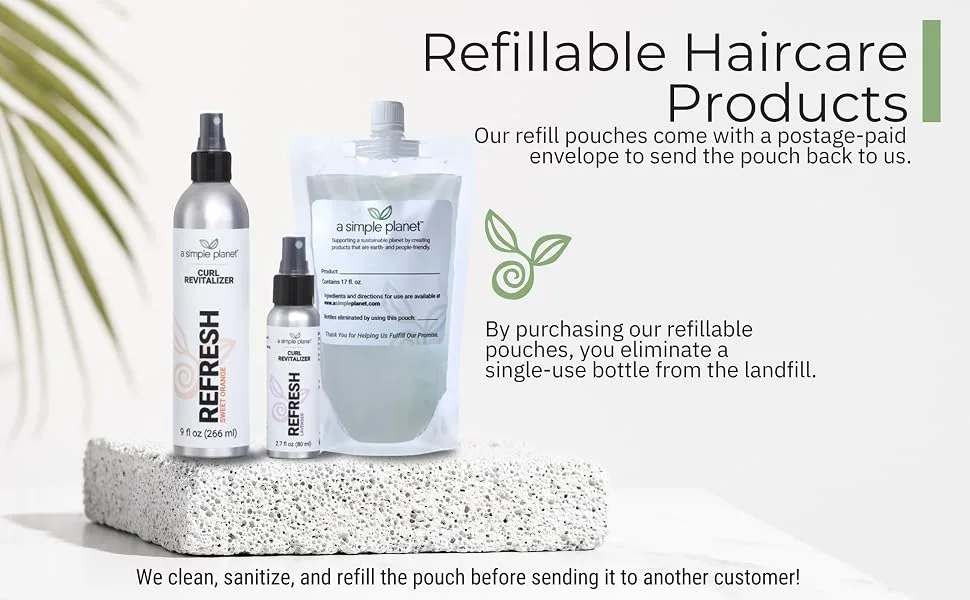 Refresh Curl Revitalizer for Curly Hair (9 Floz Unscented) Unscented 9 Fl Oz (Pack of 1) - A Simple Planet is people-friendly, and zero waste to support a sustainable planet