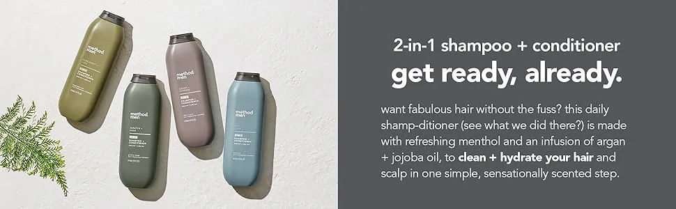 Method Men 2-in-1 Shampoo + Conditioner, Cedar + Cypress, Pack Of 6, Cedar & Cypress, 6 Count - mens shampoo, mens shampoo and conditioner, mens shampoo and conditioner 2 in 1, mens body wash