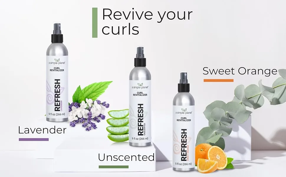 Refresh Curl Revitalizer for Curly Hair (9 Floz Lavender) Lavender 9 Fl Oz (Pack of 1) - A Simple Planet is people-friendly, and zero waste to support a sustainable planet