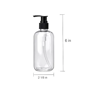Bekith 16 Pack Empty Lotion Bottles with Black and White Pumps, 8oz Plastic Clear Round Bottles Containers for Creams, Hand Soap, Body Wash - product information 3