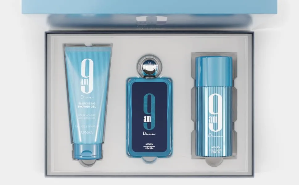 Afnan 9 Am Dive Perfume Gift Set Eau De Parfum (3.4 Oz) Shower Gel (5.0 Oz) Deodorant (5.0 Oz) 9 AM Dive Gift Set - dive-gset-3