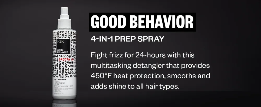 IGK GOOD BEHAVIOR 4-in-1 Prep Spray | Leave In + Detangle + Heat Protectant | Vegan + Cruelty Free | 7 Fl Oz (Pack of 2) - 4 in 1